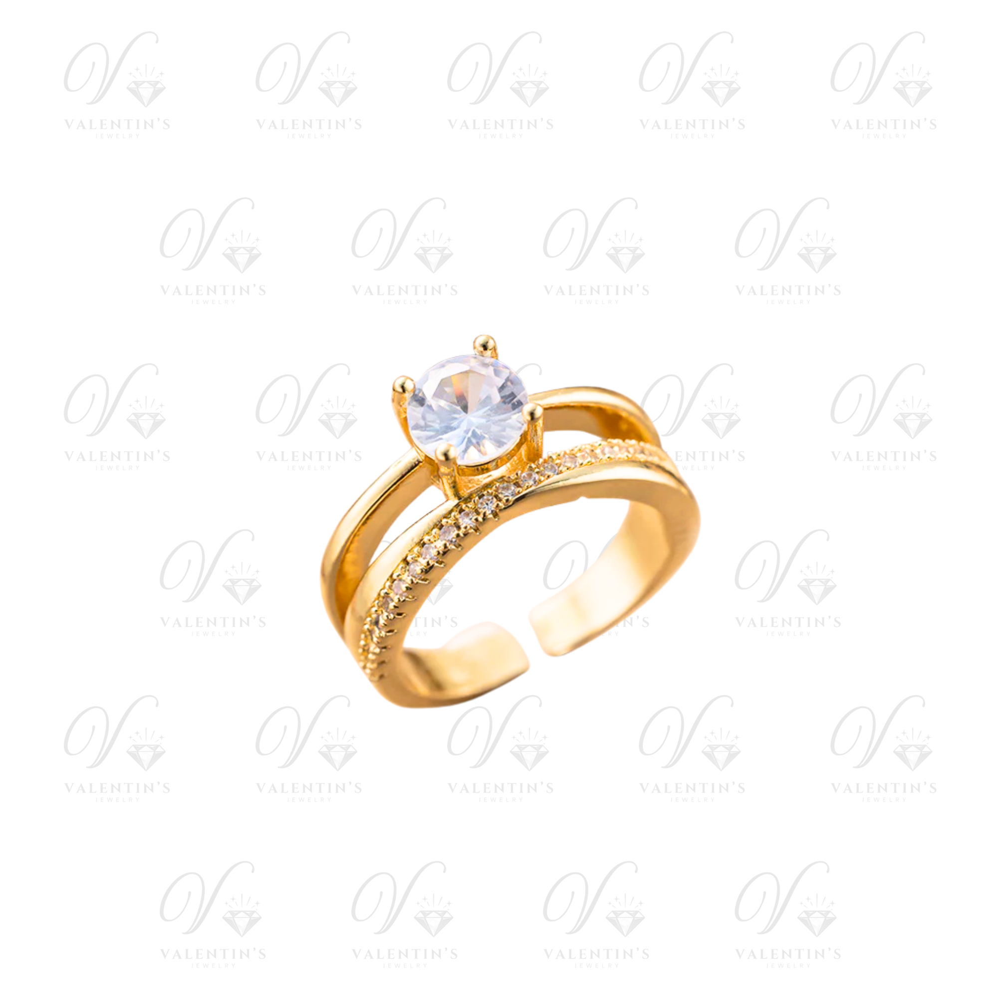 Bague Doré Diamant Double Anneau