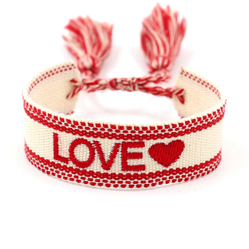 Bracelet tissé brodé Rouge "LOVE"