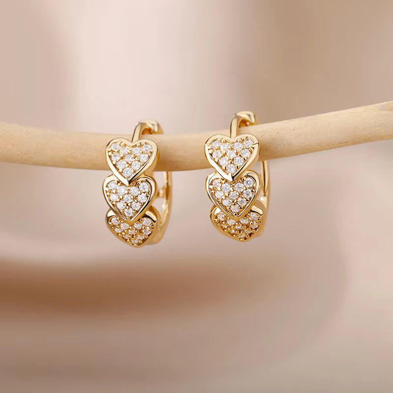 Boucles d'oreilles Triple Cœurs Diamants