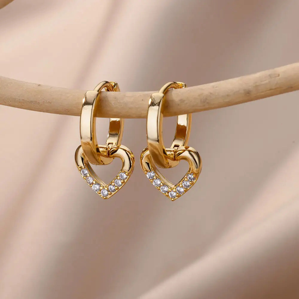 Boucles d'oreilles Doré Coeur Diamants