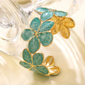 Bracelet Manchette Doré Fleur Bleu-Vert