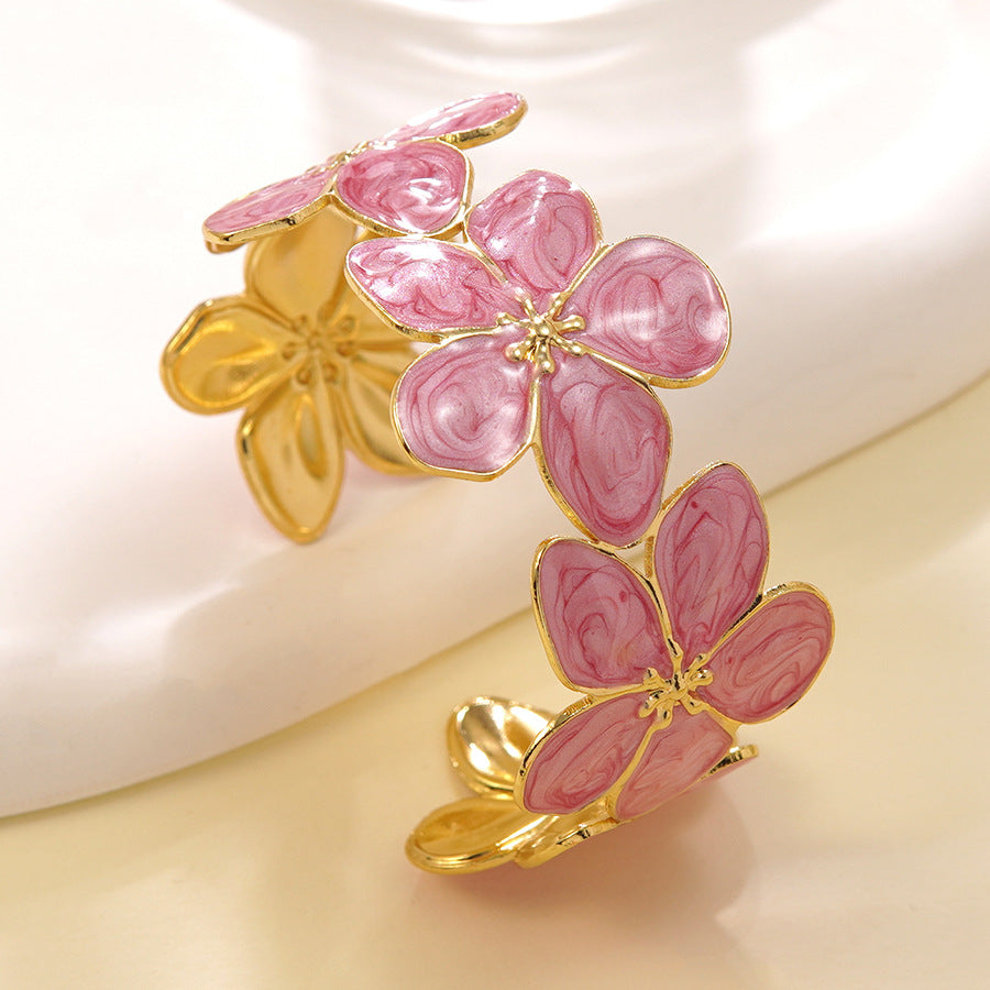 Bracelet Manchette Doré Fleur Rose