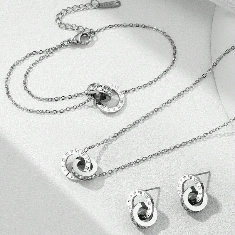 Parure Argent (Bracelet, Collier, Boucles d'oreilles) à motif Chiffres Romains
