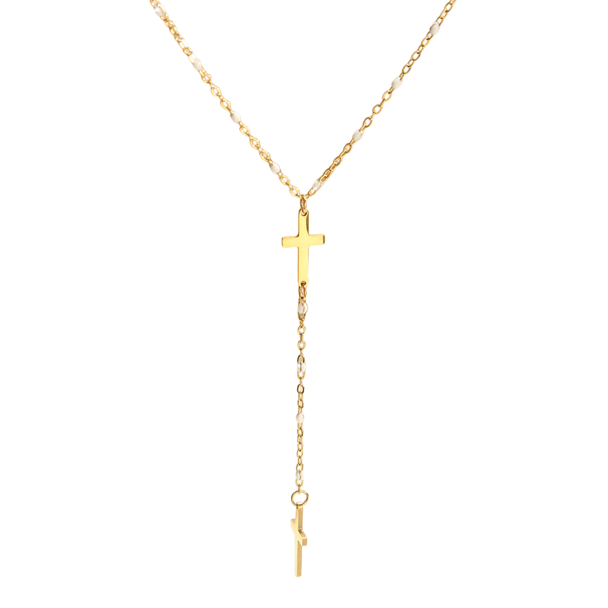 Collier Doré Perles Croix