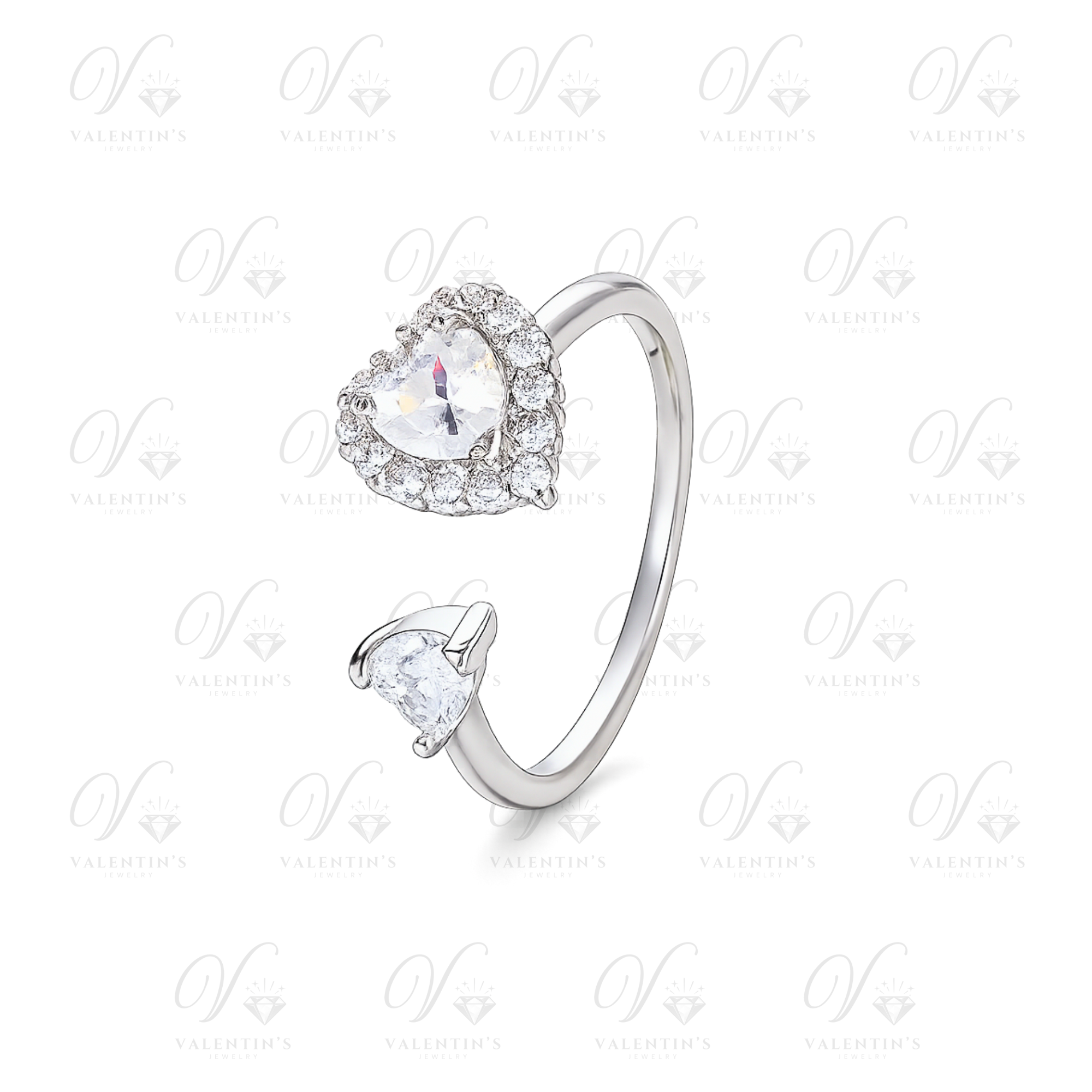 Bague Réglable Argenté Coeur Diamant