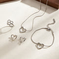 Parure Argent (Collier, Bracelet, Bague, Boucles d'oreilles) à motif Coeur