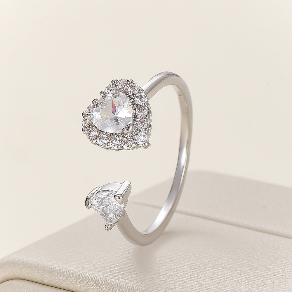Bague Réglable Argent Coeur Diamant
