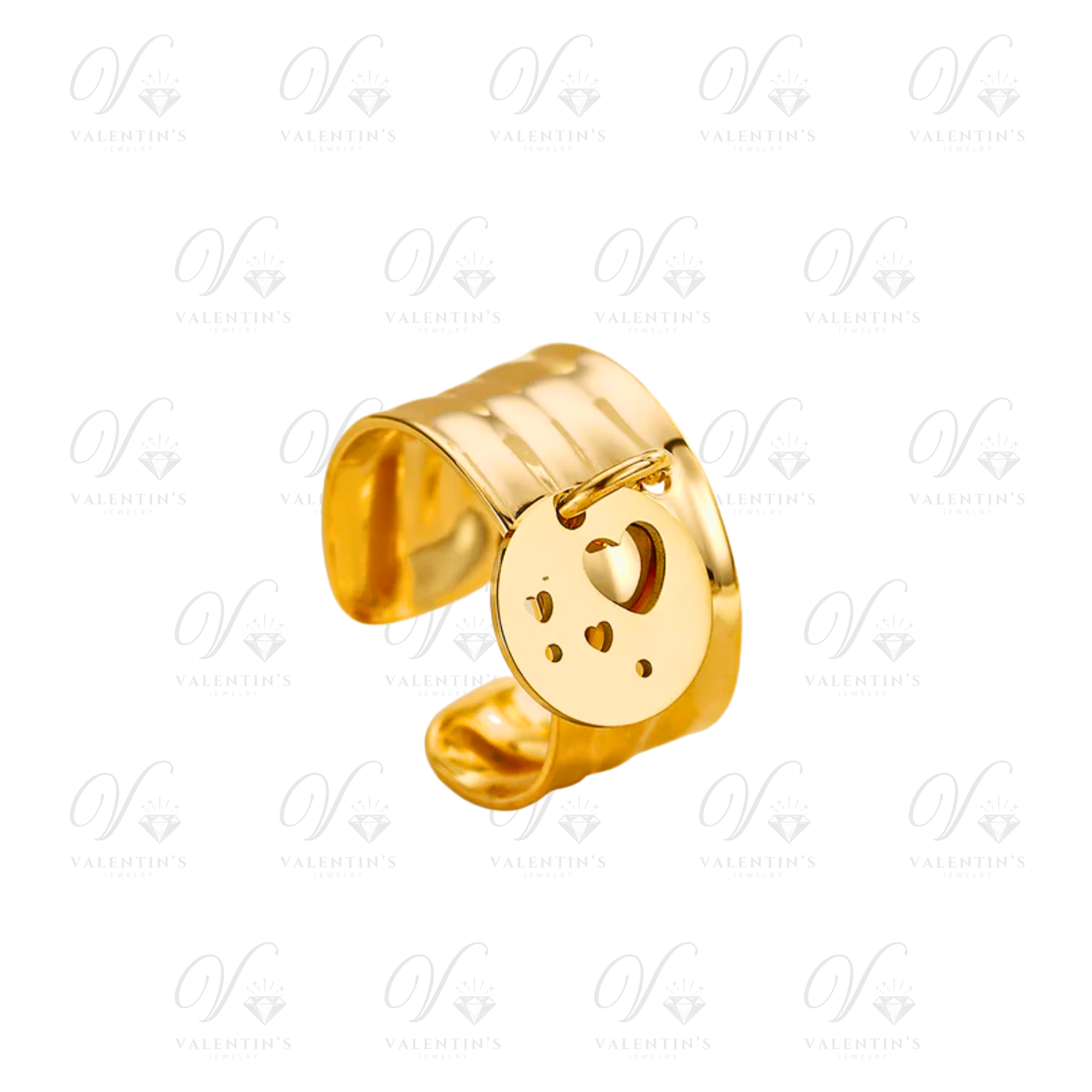 Bague Breloque Réglable Doré motifs Coeur