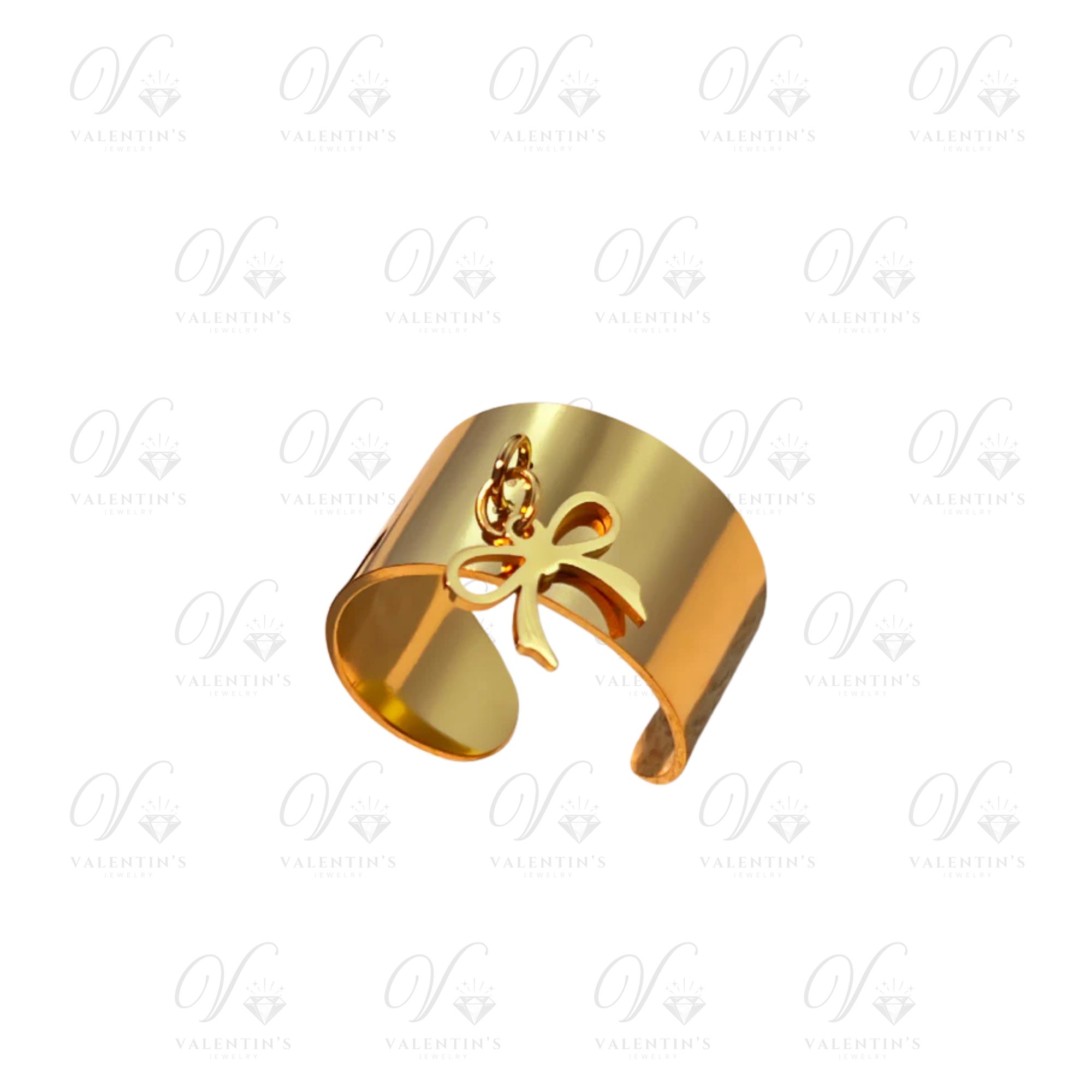 Bague Breloque Réglable Doré Noeud