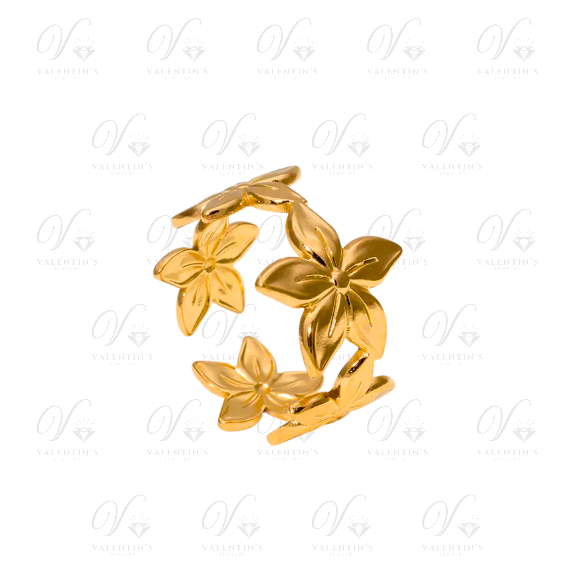 Bague Réglable Doré Fleur