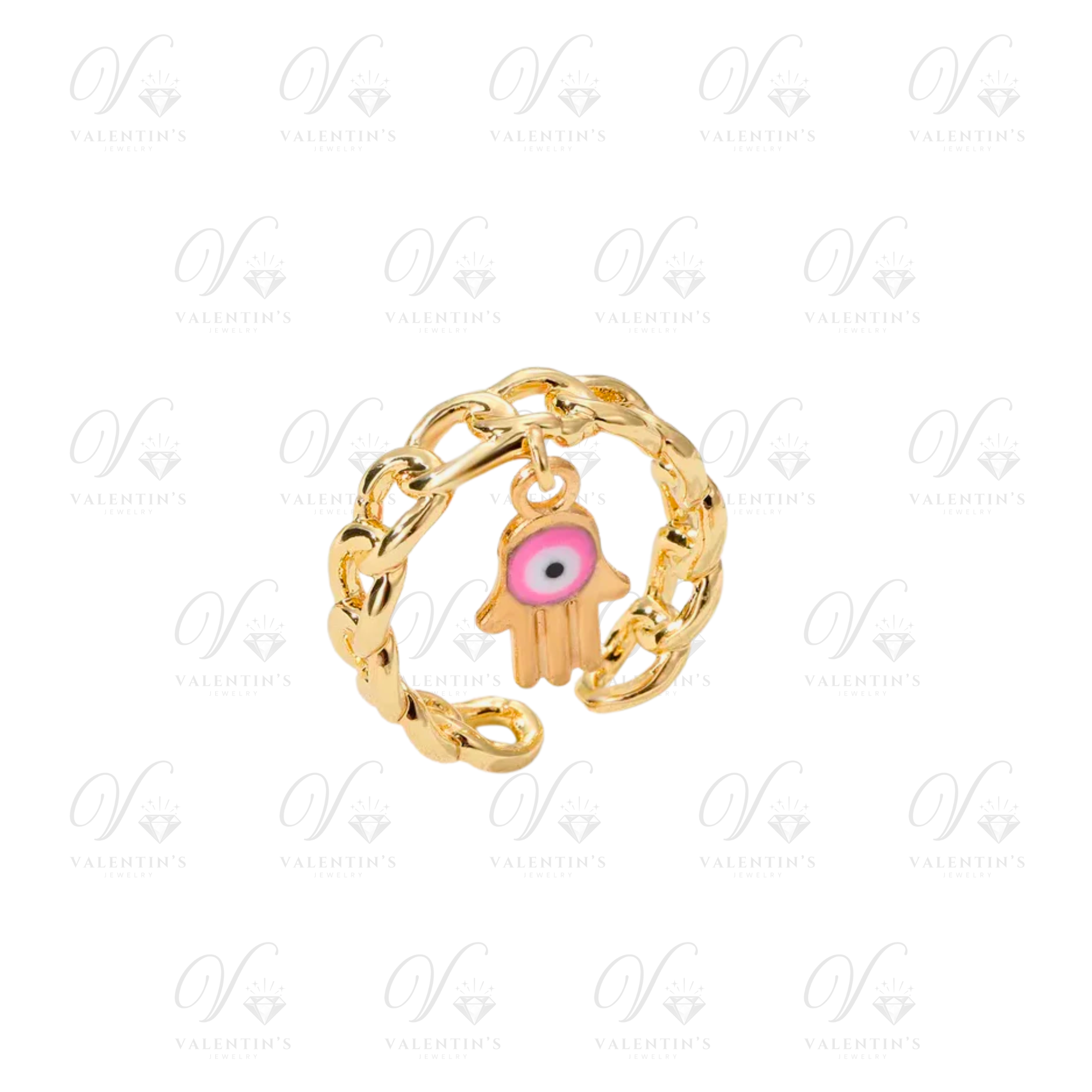 Bague Breloque Doré Main Rose