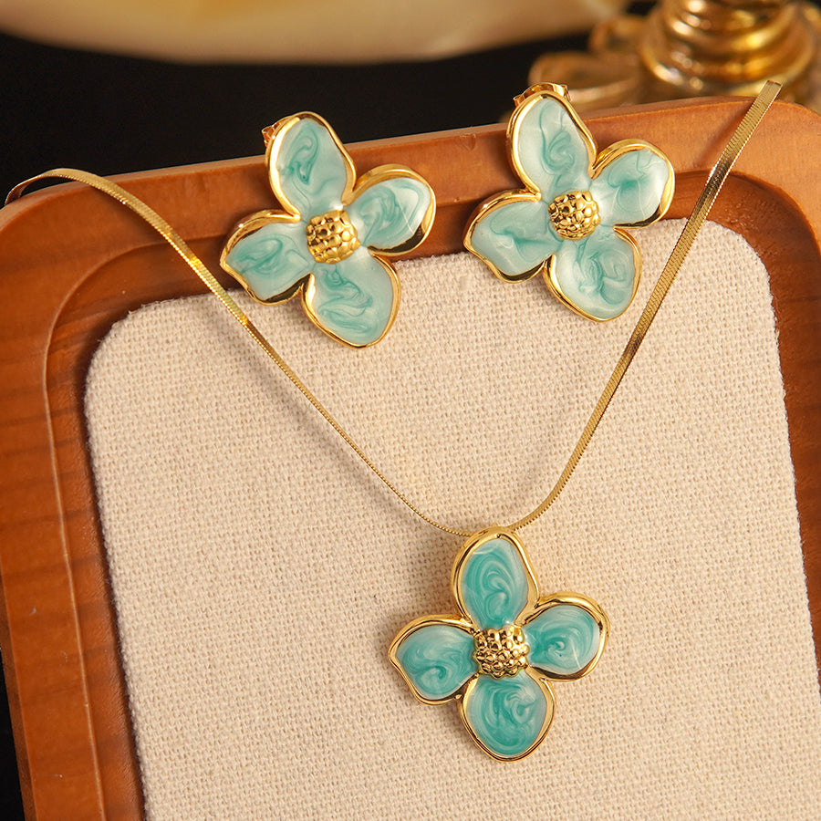 Parure collier + boucles d’oreilles Fleur (VERT)