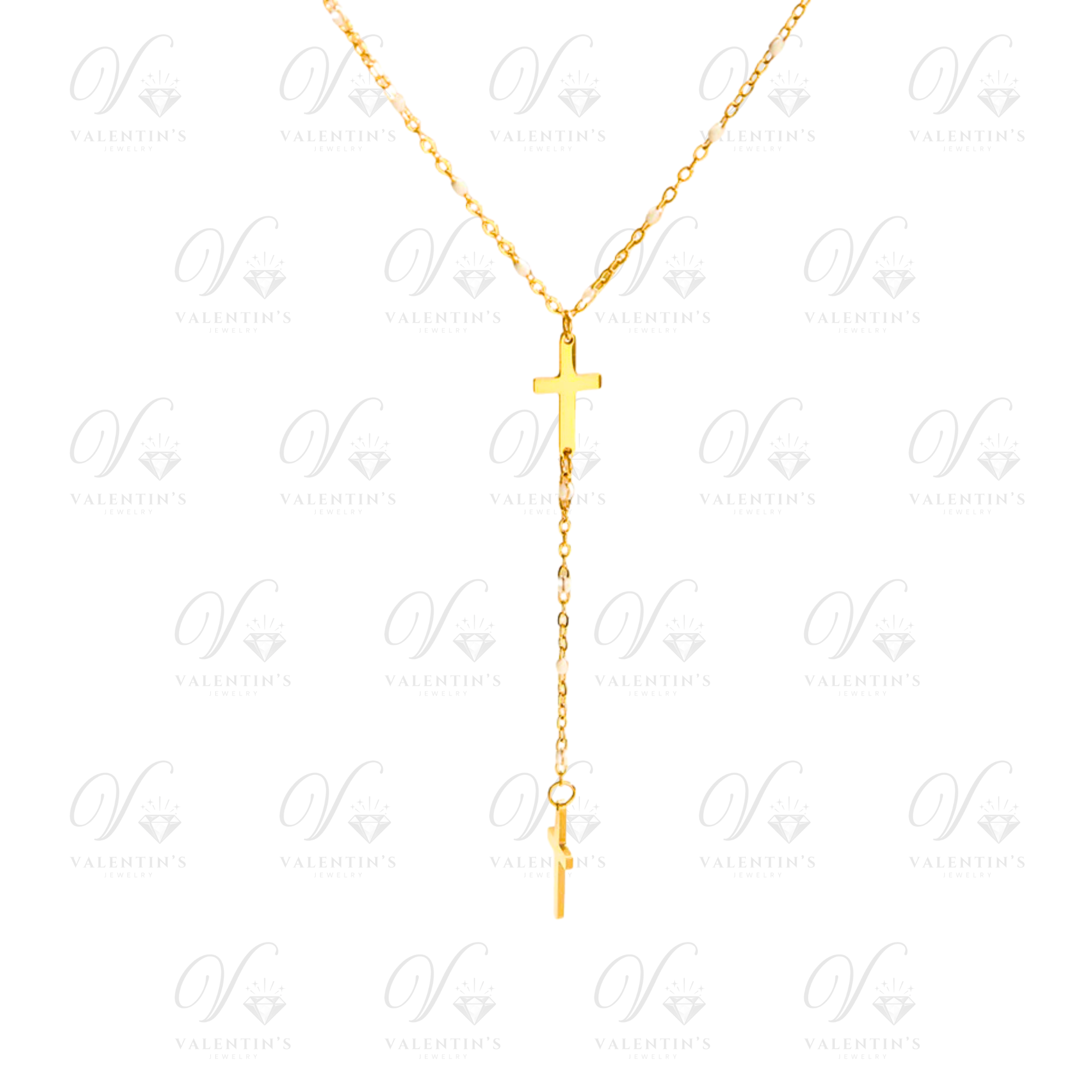 Collier Doré Perles Croix