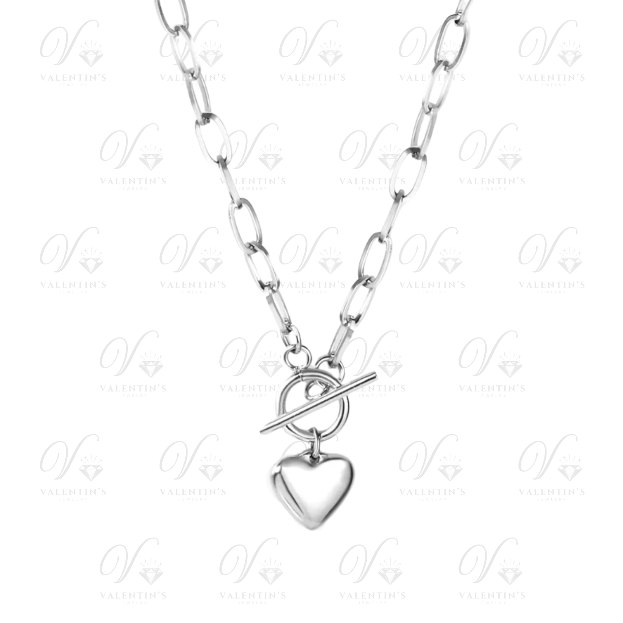 Collier Argenté Coeur (Fermoir à bascule)