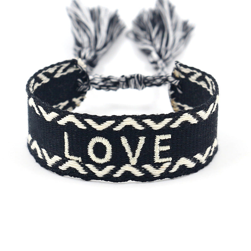 Bracelet tissé brodé Noir "LOVE"