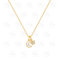 Collier Doré motif Lune + Étoile diamant