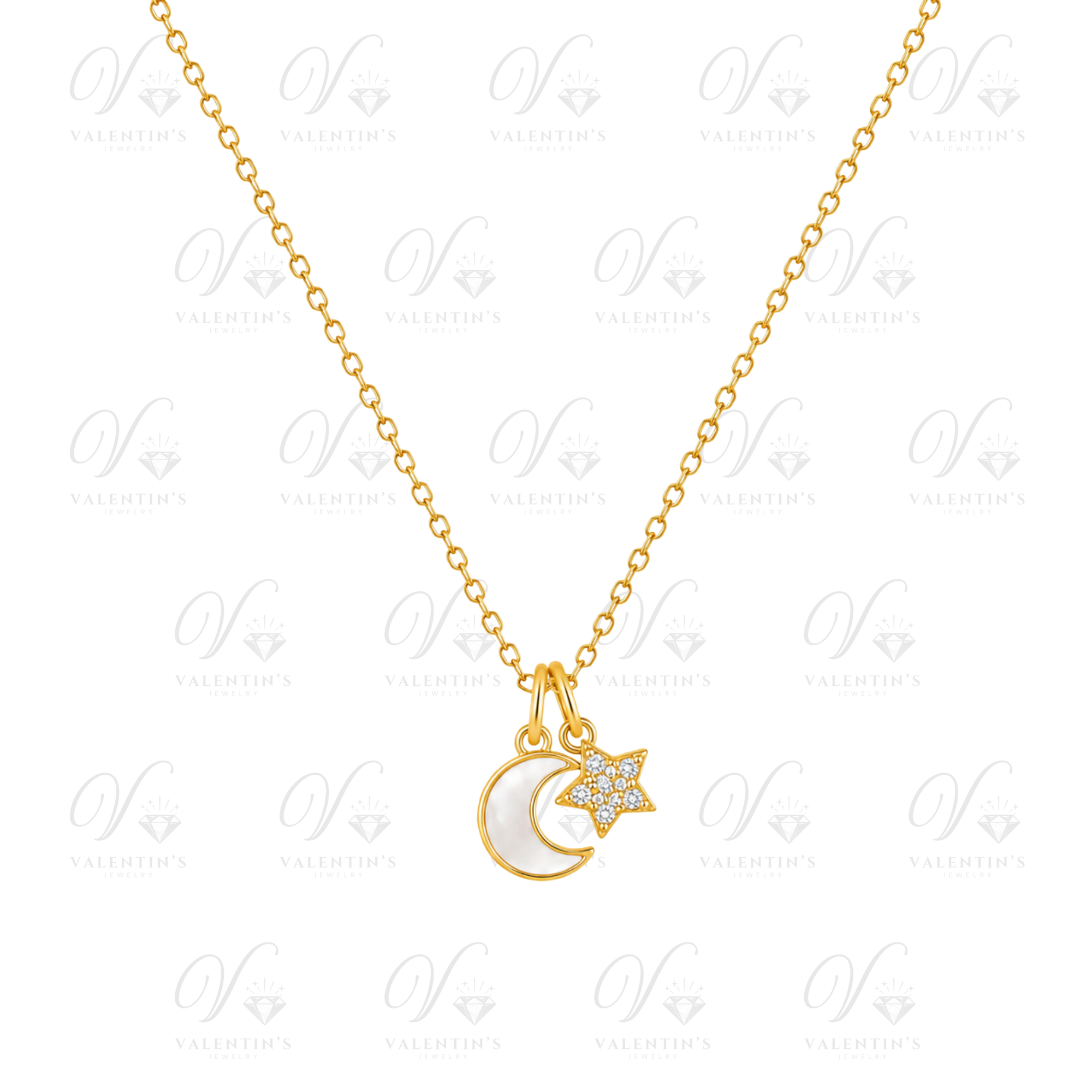 Collier Doré motif Lune + Étoile diamant