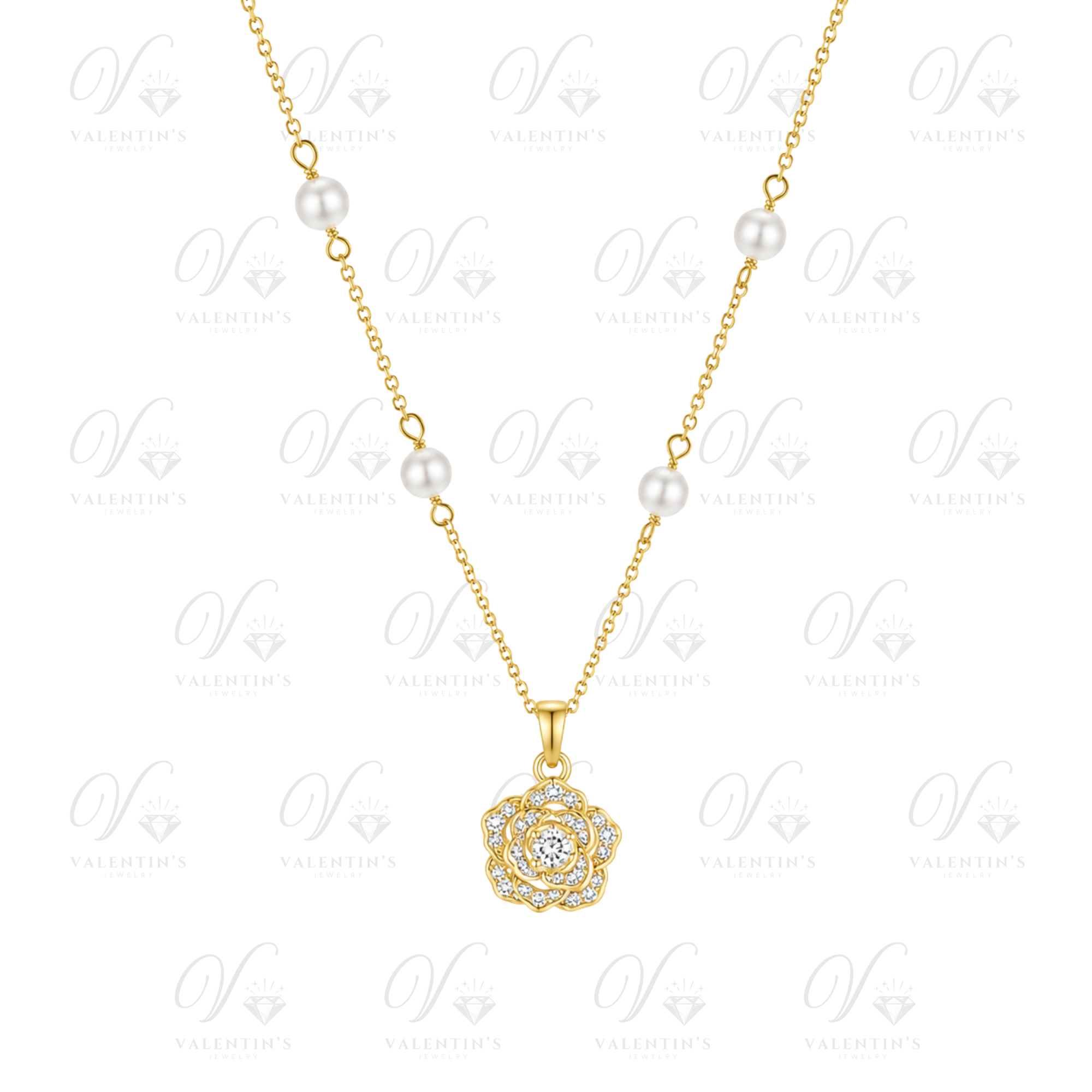 Collier Doré Perles Fleur