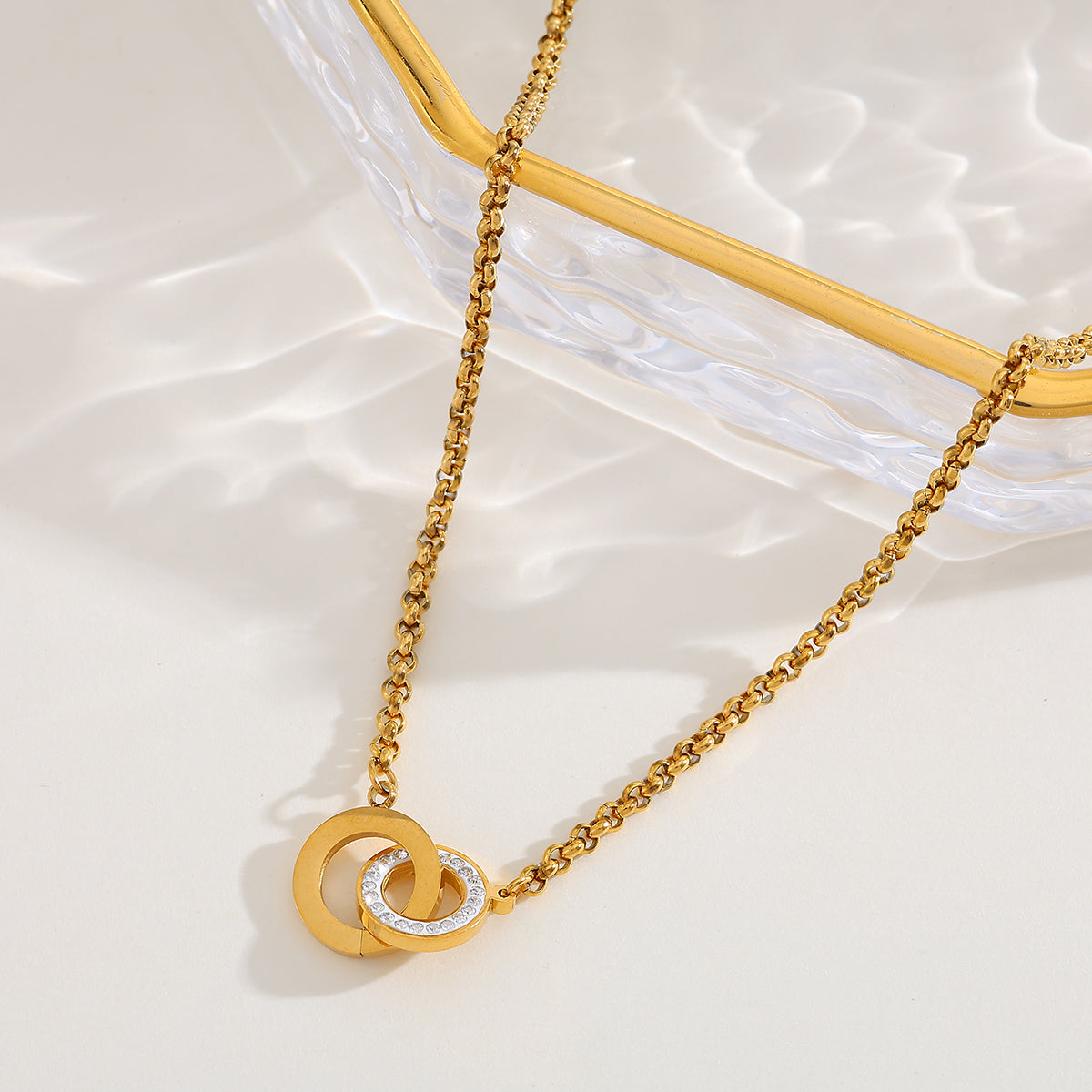 Collier Doré Double Anneau Diamant