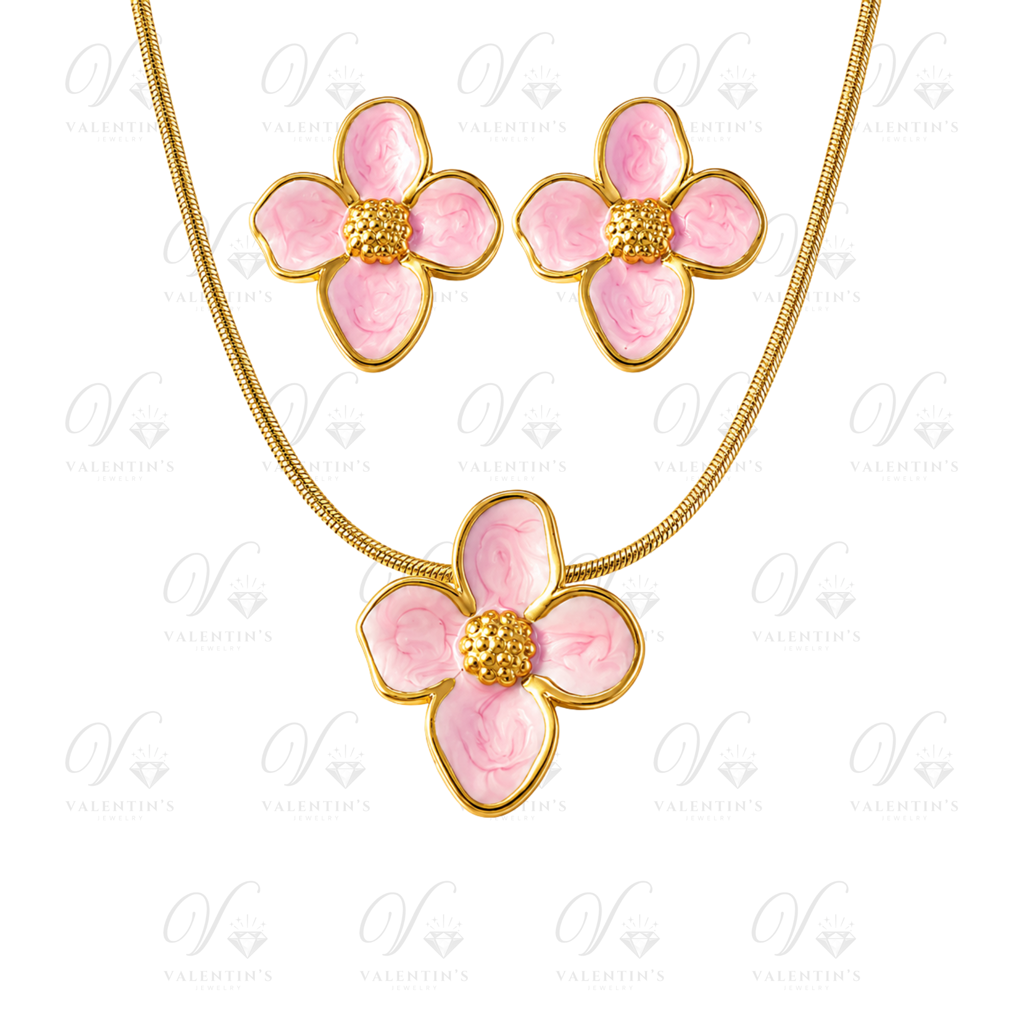 Parure collier + boucles d’oreilles Fleur (ROSE)