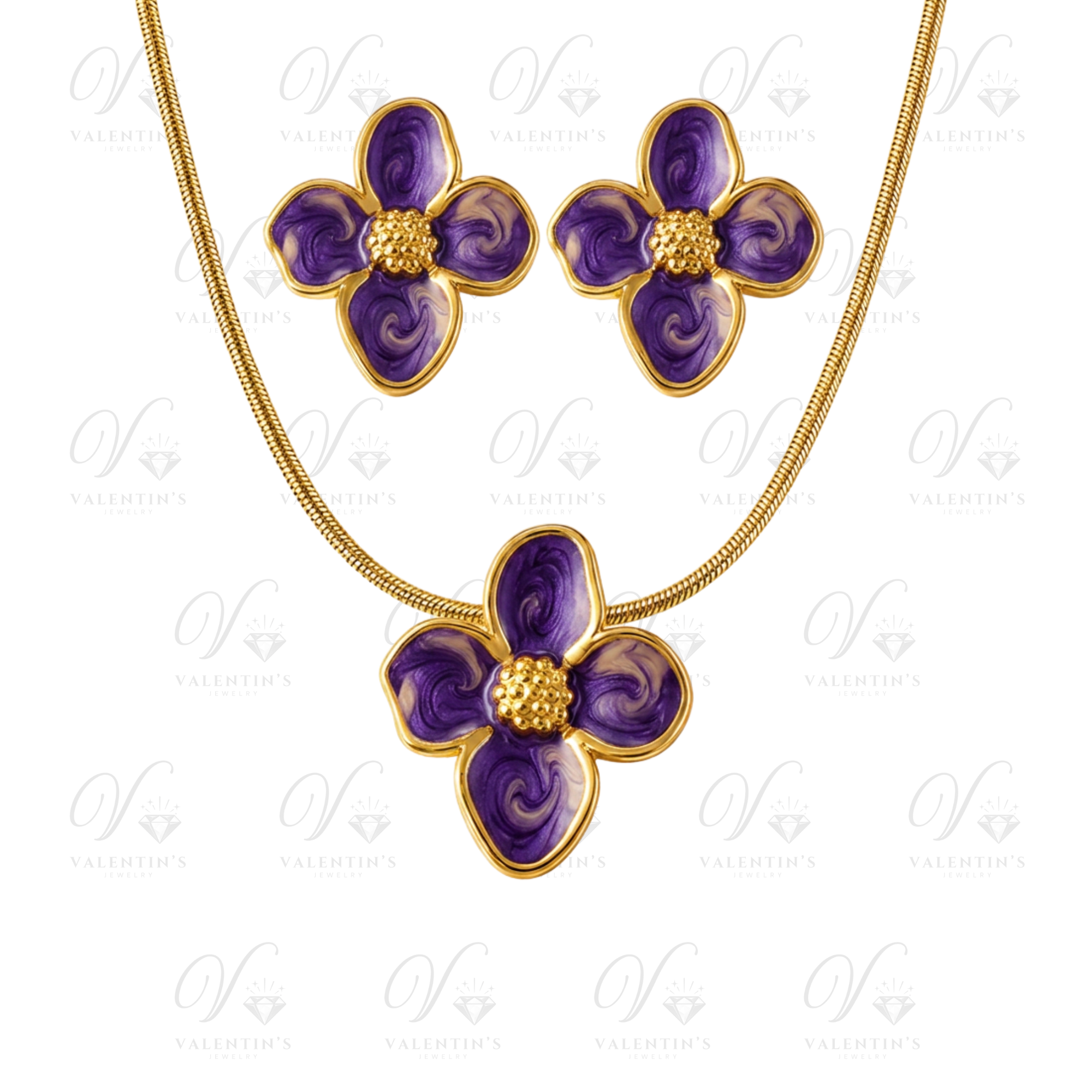Parure collier + boucles d’oreilles Fleur (VIOLET)