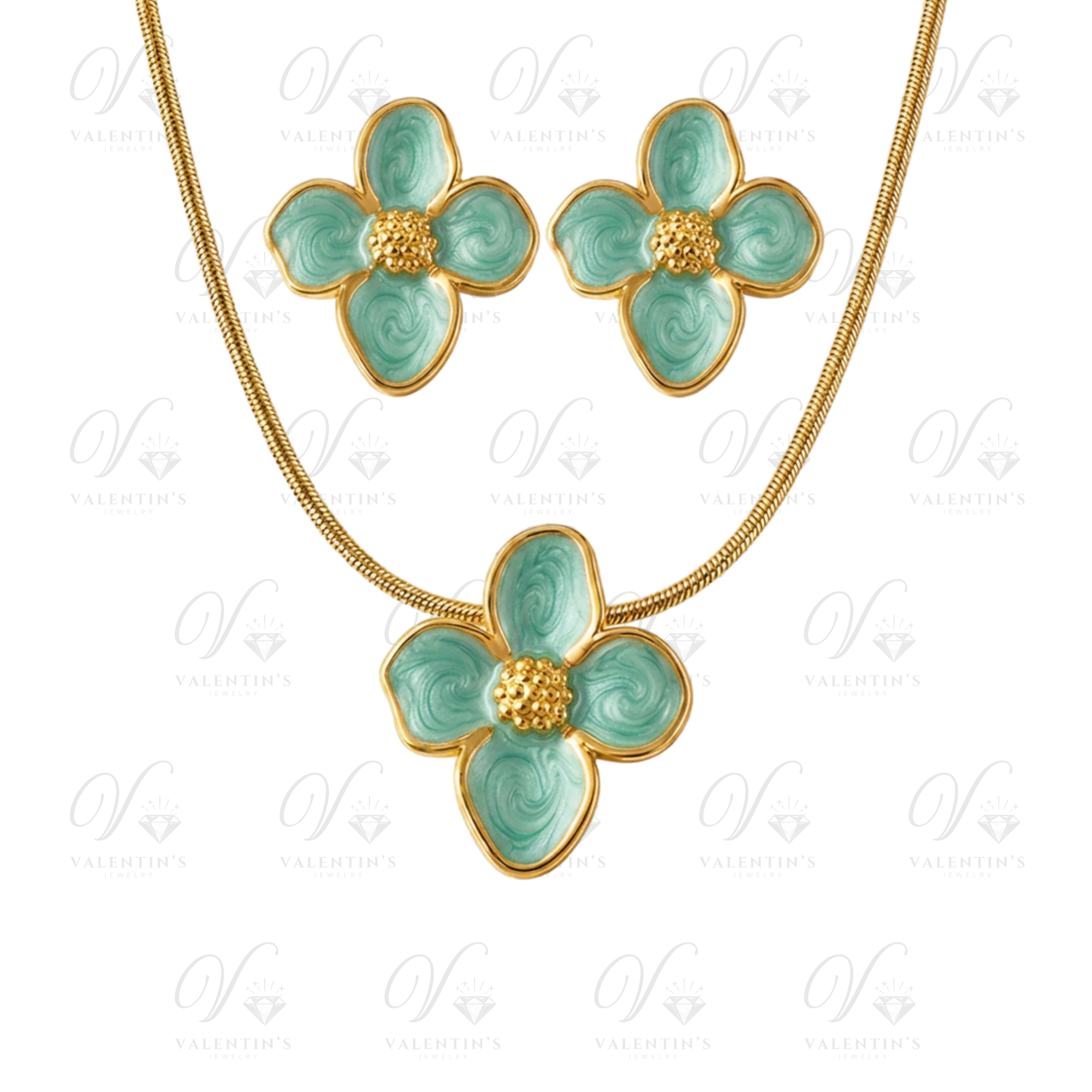 Parure collier + boucles d’oreilles Fleur (VERT)