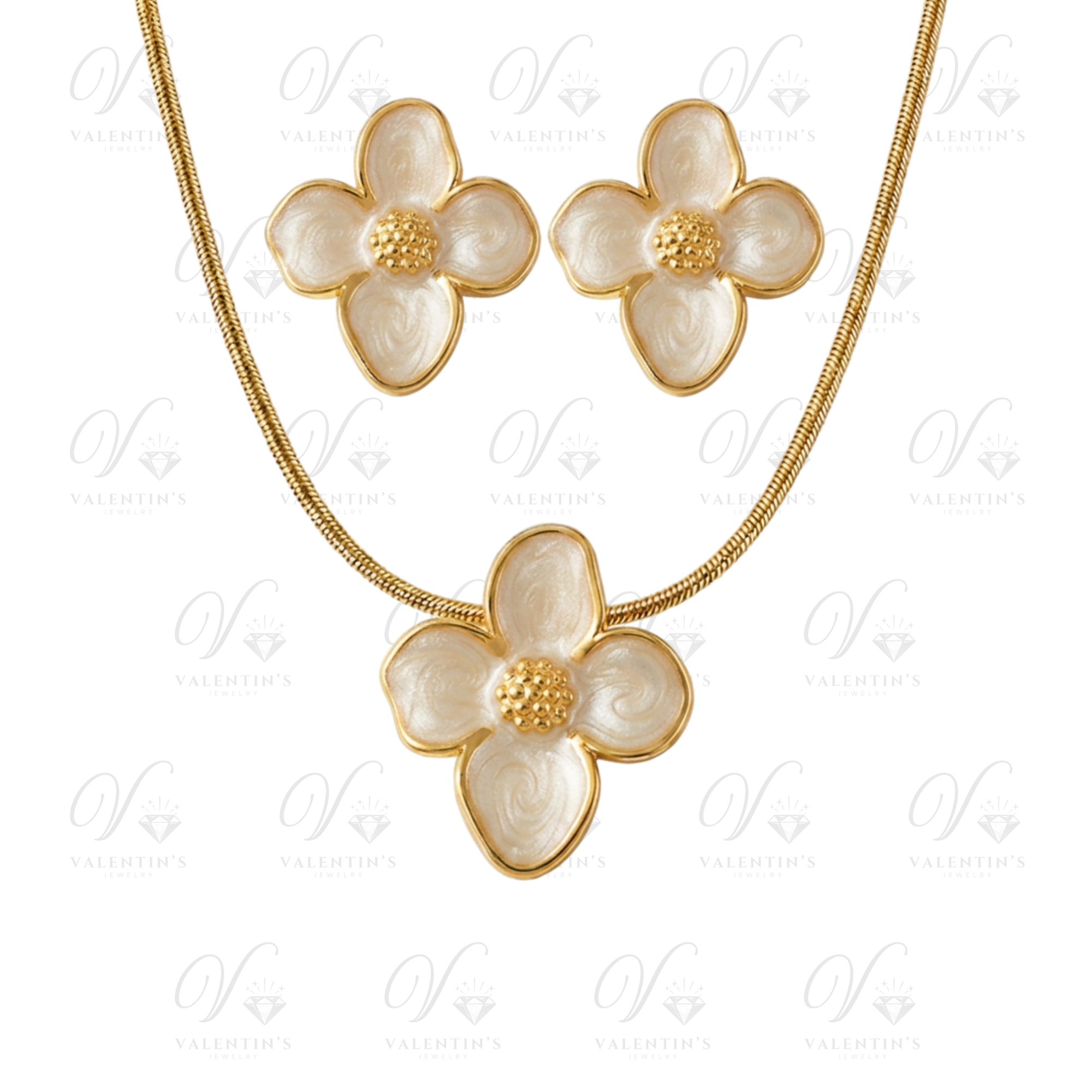 Parure collier + boucles d’oreilles Fleur (BLANC)