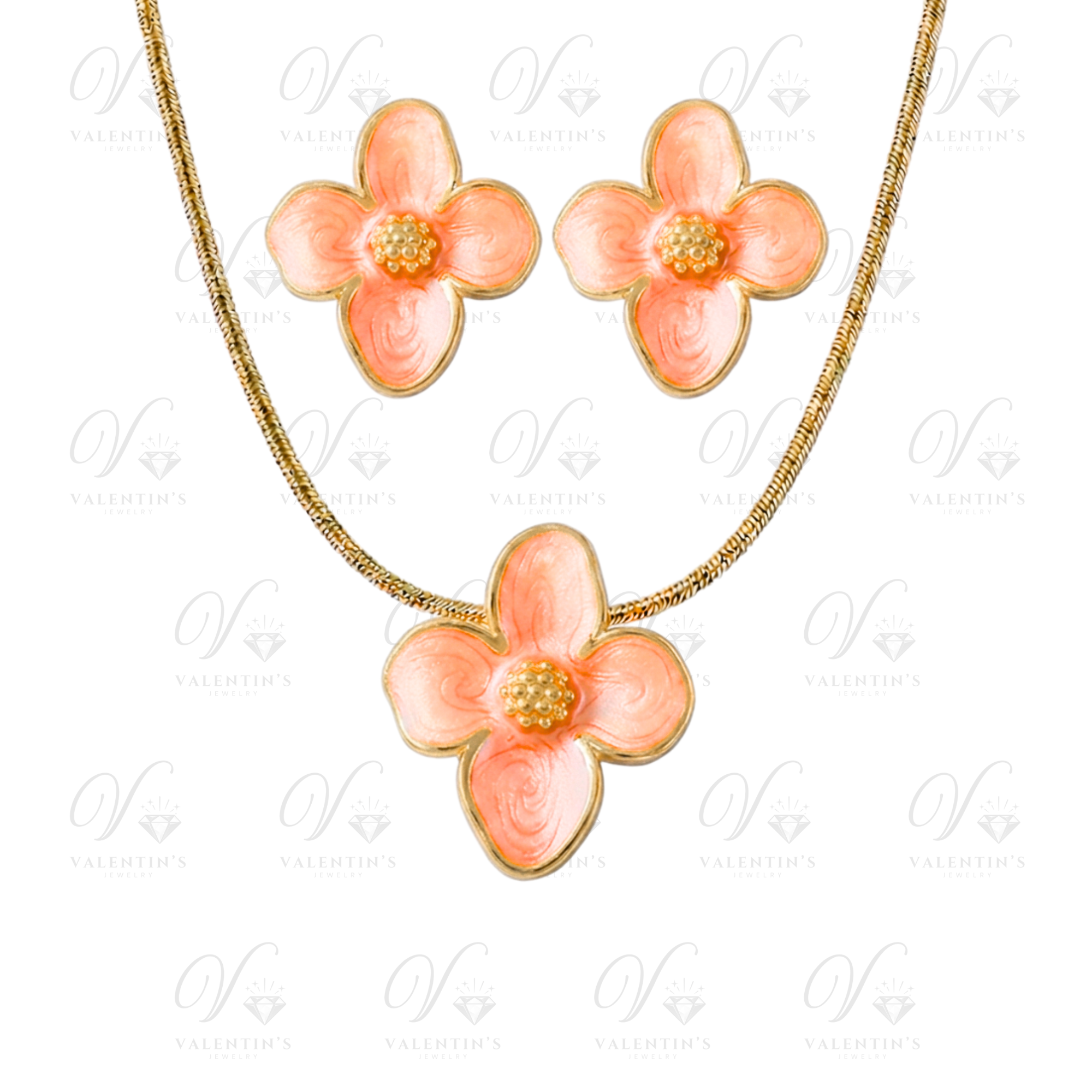 Parure collier + boucles d’oreilles Fleur (CORAIL)