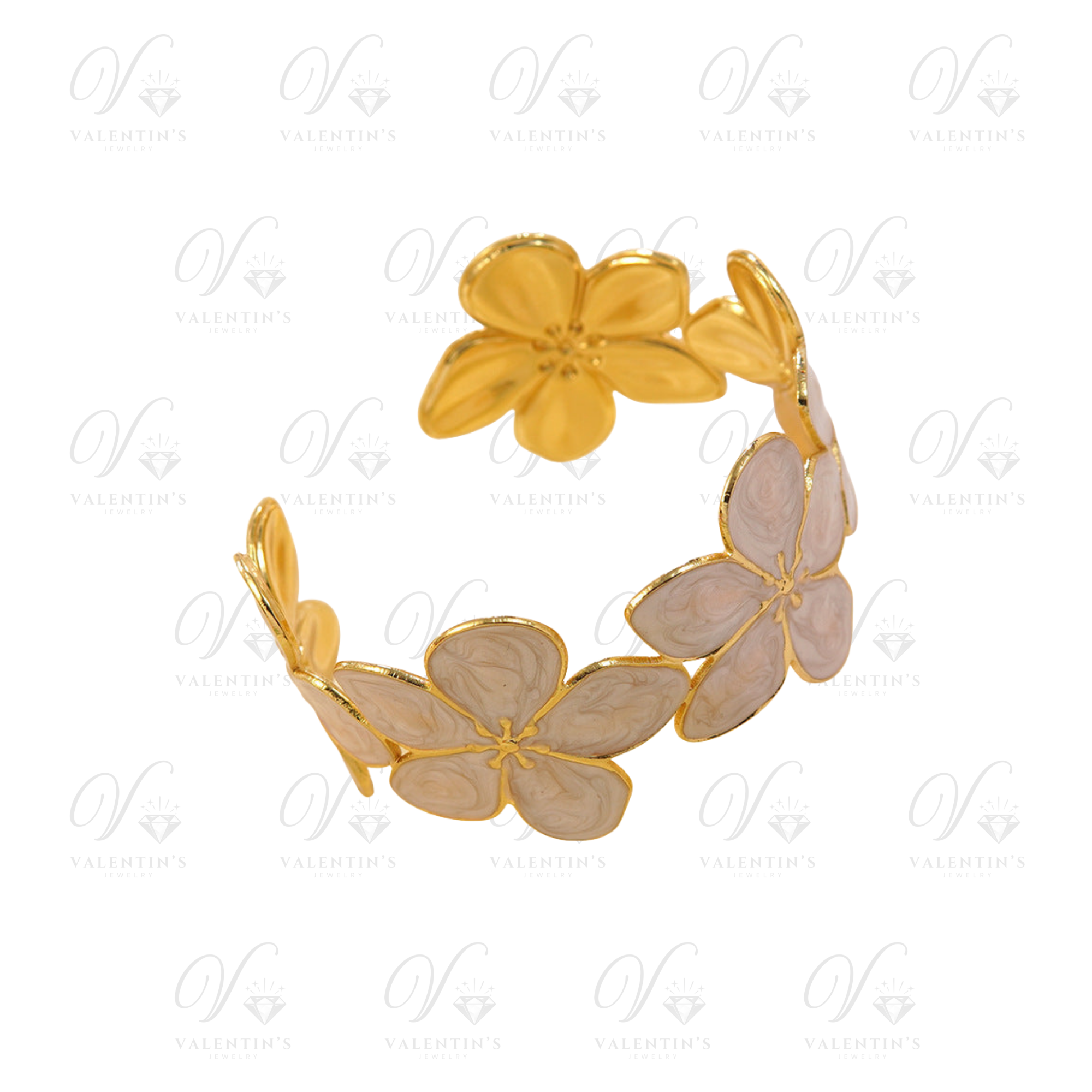 Bracelet Manchette Doré Fleur Blanc