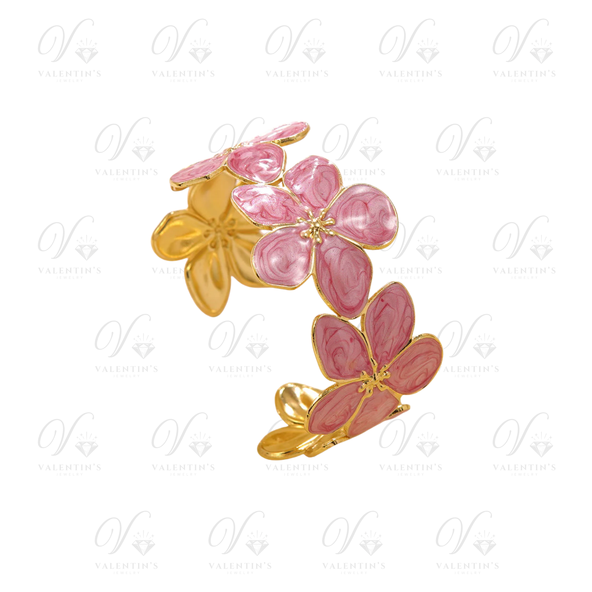 Bracelet Manchette Doré Fleur Rose