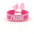 Bracelet tissé brodé Rose Fluo "J'ADORE"