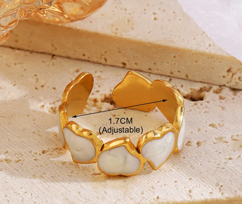Bague Réglable Doré Coeur Marbre