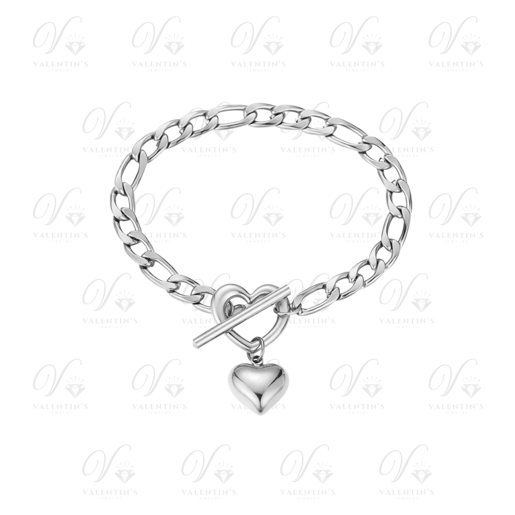 Bracelet Argenté Coeur (Fermoir à bascule)