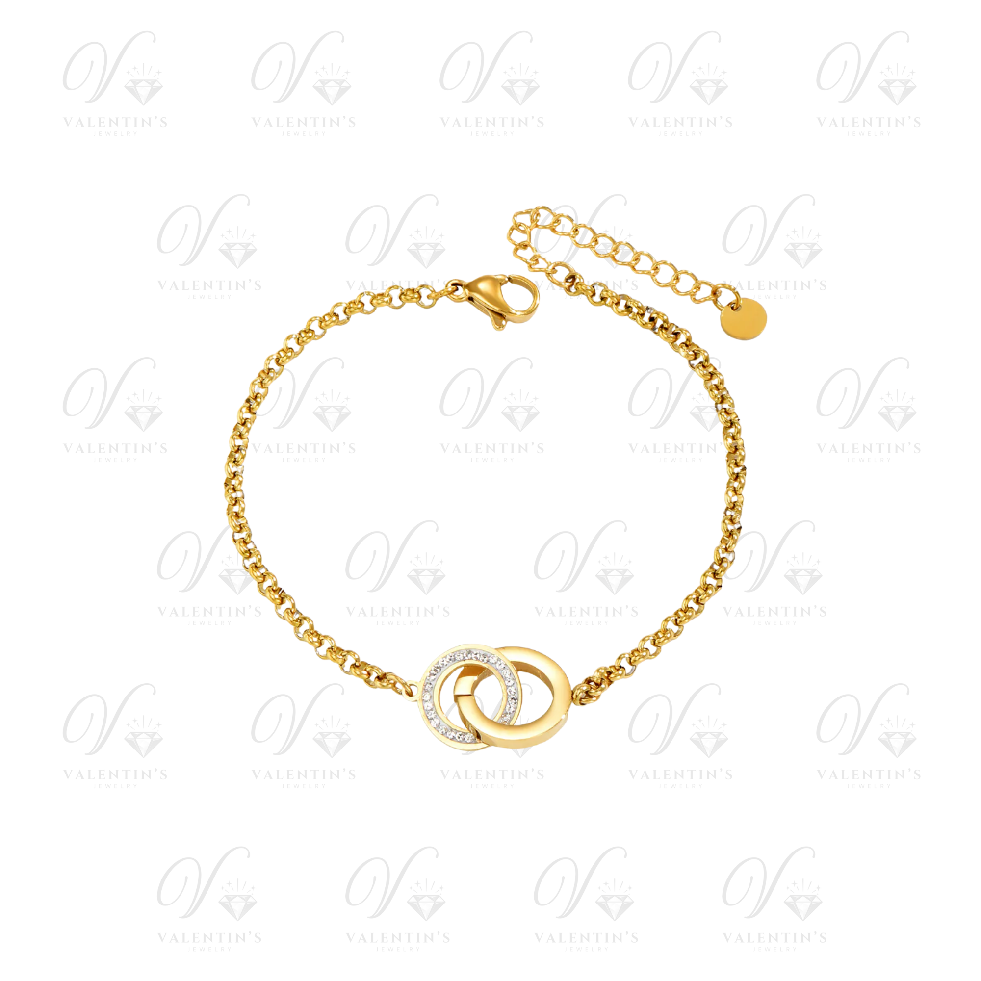 Bracelet Doré Double Anneau Diamant