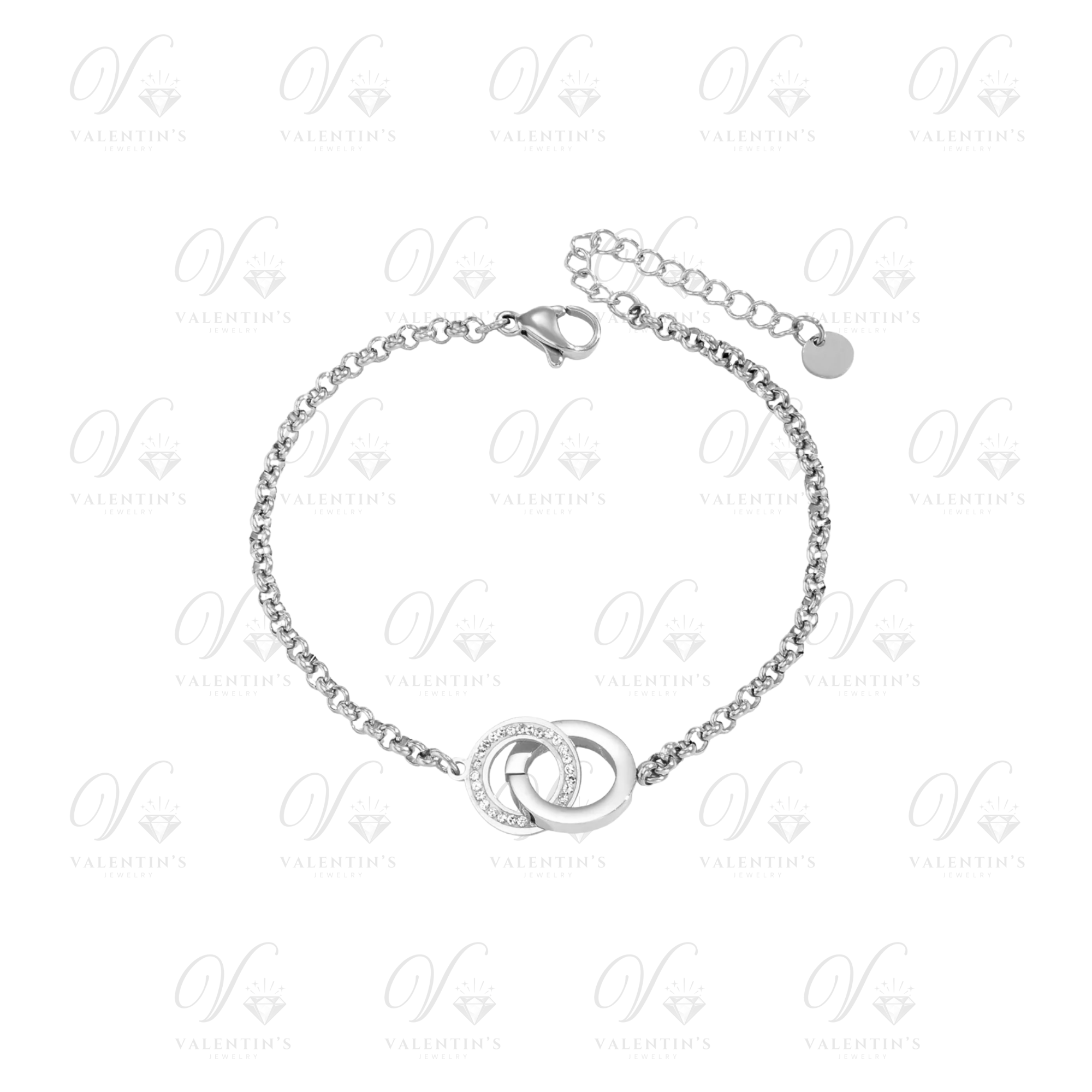 Bracelet Argenté Double Anneau Diamant