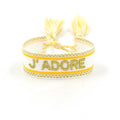 Bracelet tissé brodé Jaune "J'ADORE"