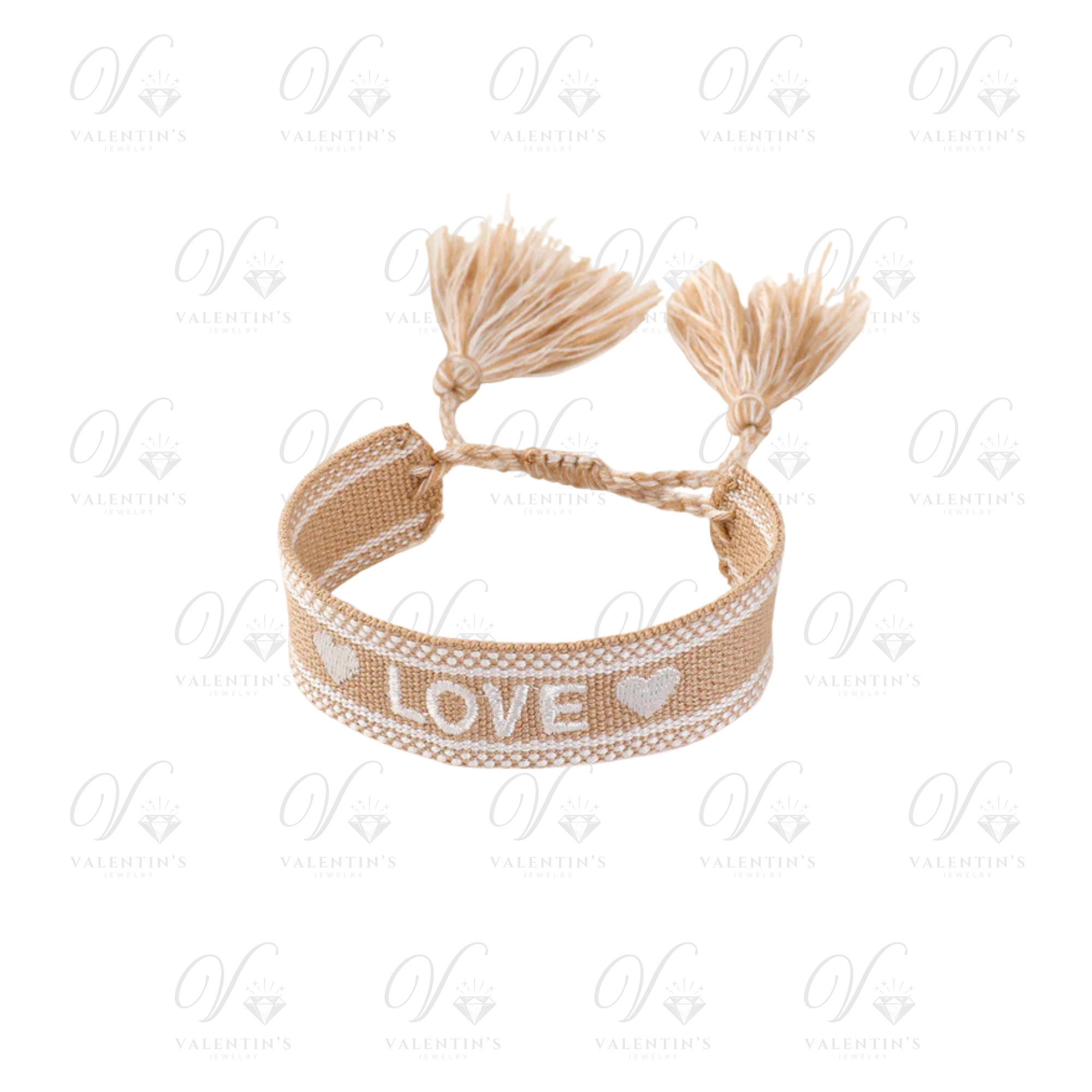 Bracelet tissé brodé beige "LOVE"