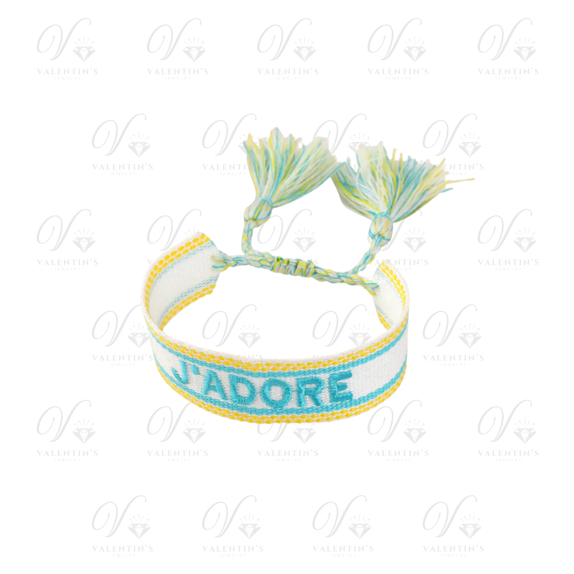 Bracelet tissé brodé Jaune "J'ADORE"