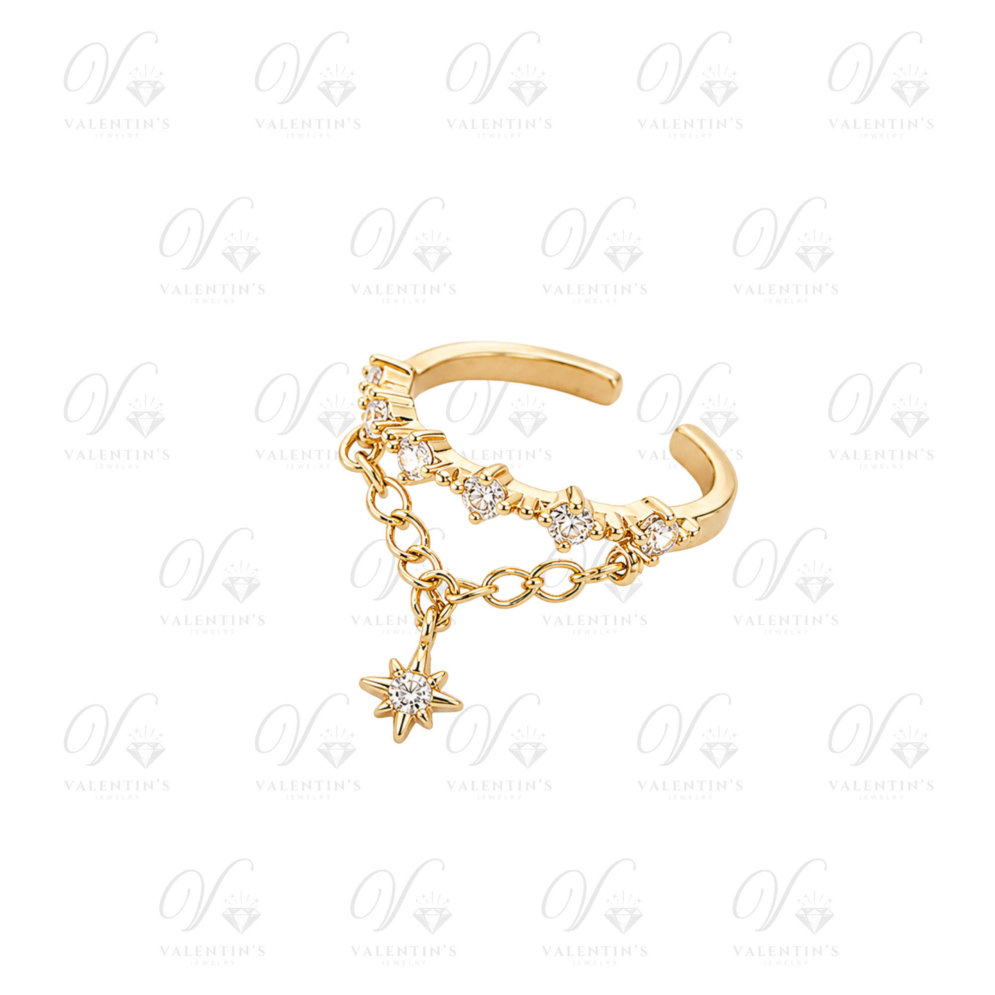 Bague Breloque Réglable Doré Pendentif Diamant