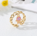 Bague Breloque Doré Main Rose