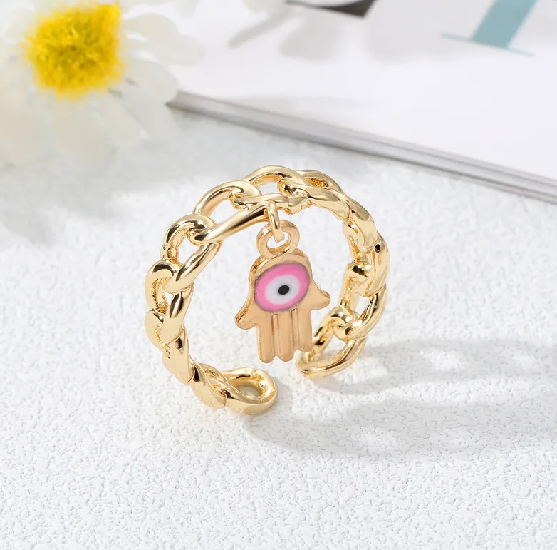 Bague Breloque Doré Main Rose