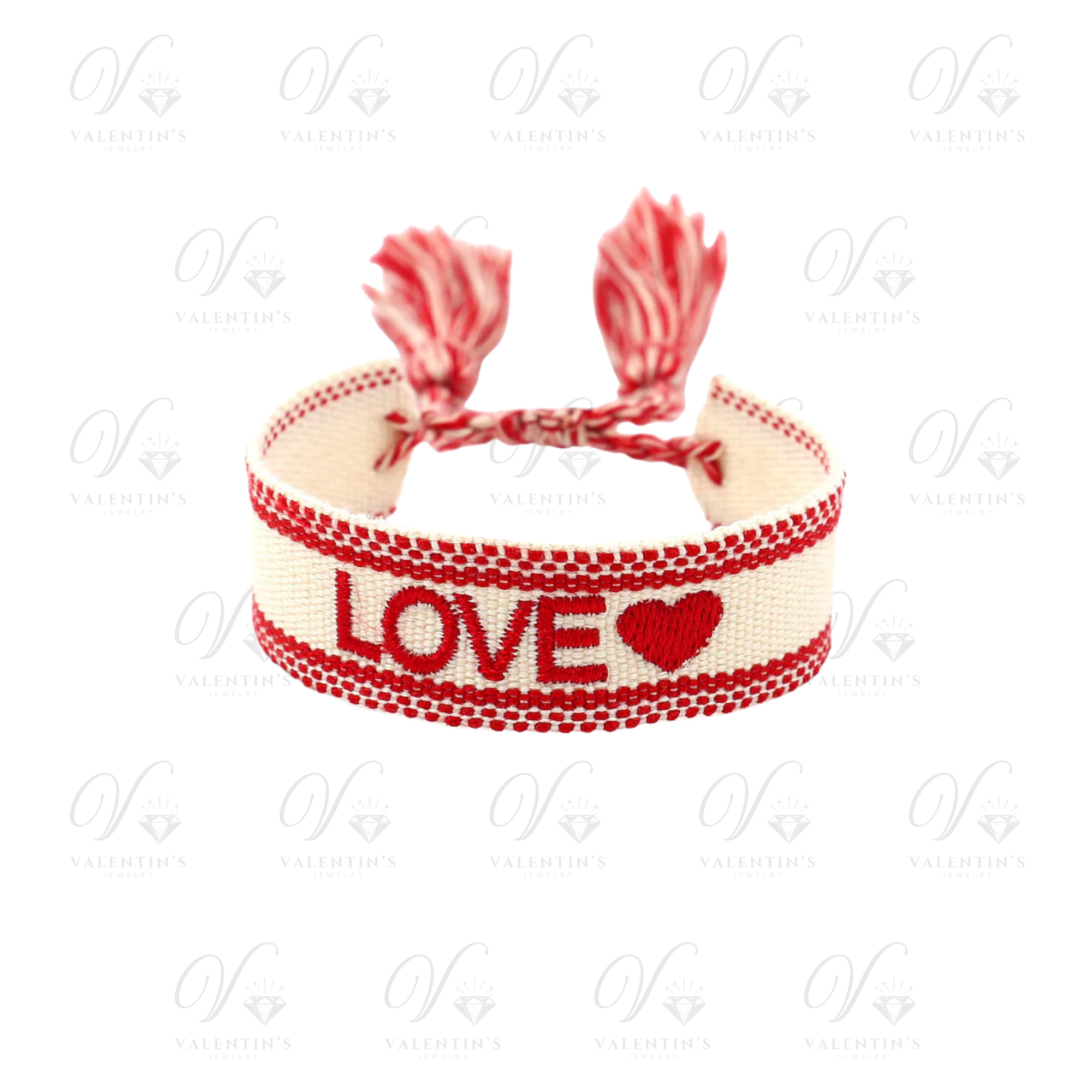 Bracelet tissé brodé Rouge "LOVE"