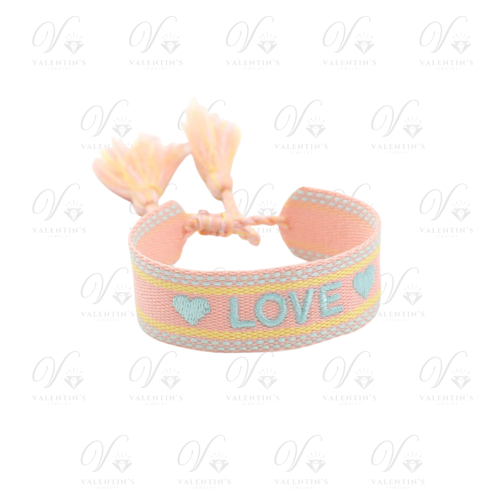 Bracelet tissé brodé Rose "LOVE"