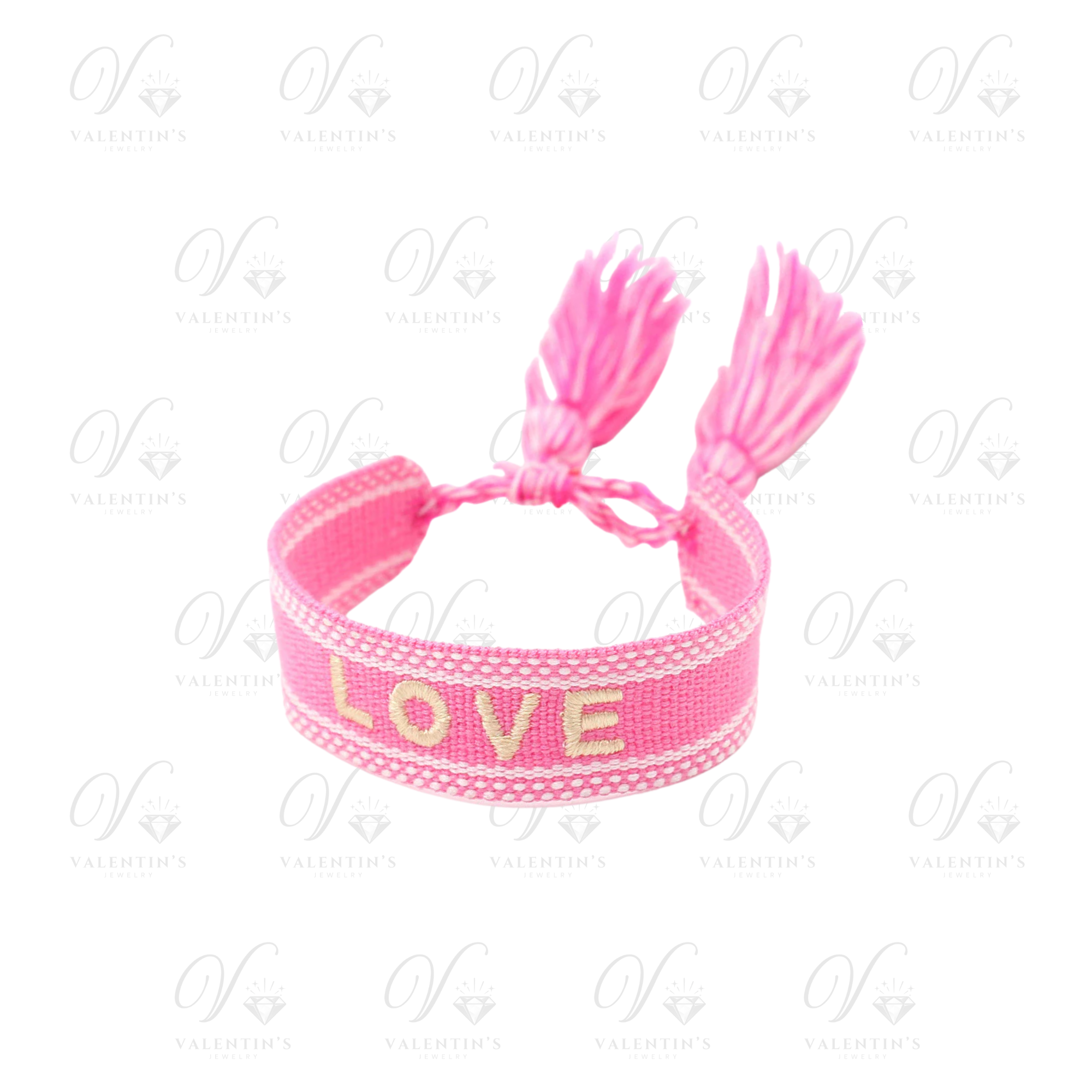 Bracelet tissé brodé Rose Fluo "LOVE"