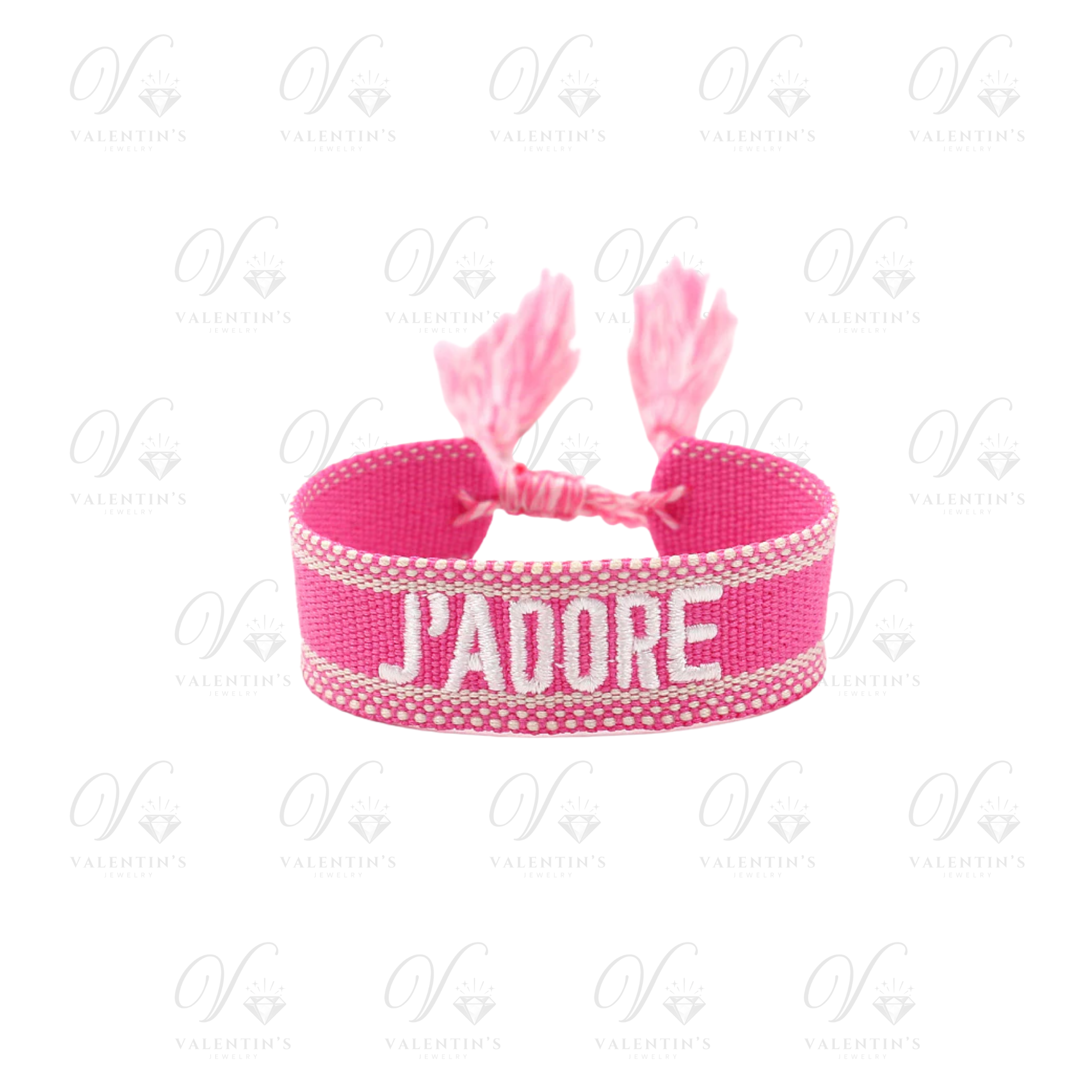 Bracelet tissé brodé Rose Fluo "J'ADORE"