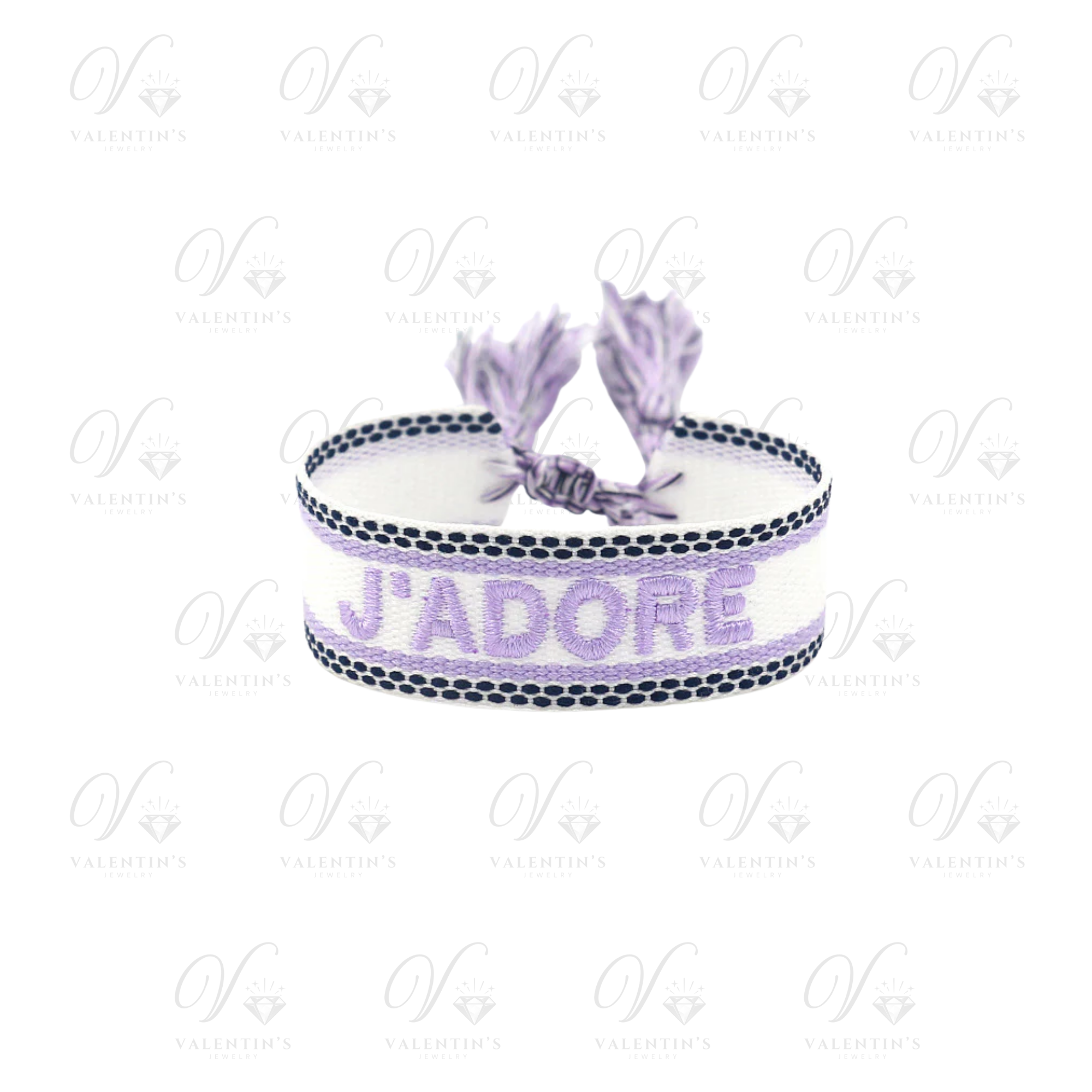 Bracelet tissé brodé Violet "J'ADORE"