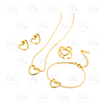 Parure Doré (Collier, Bracelet, Bague, Boucles d'oreilles) à motif Coeur