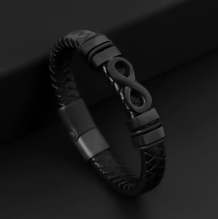 Bracelet cuir noir symbole infini