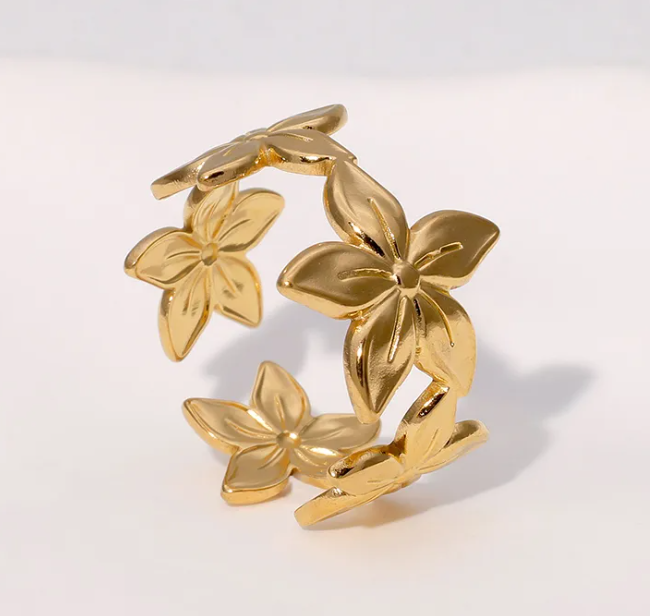Bague Réglable Doré Fleur