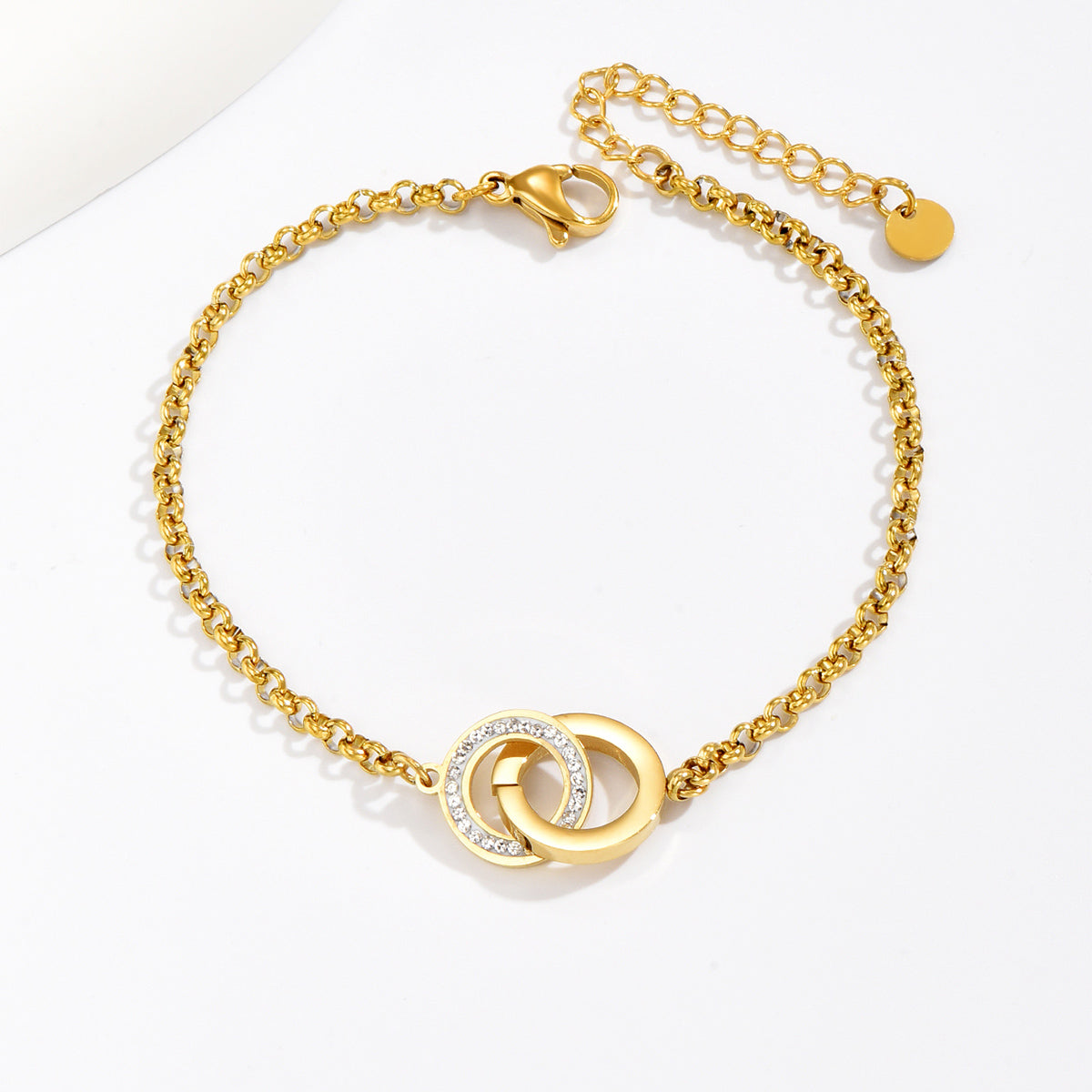 Bracelet Doré Double Anneau Diamant